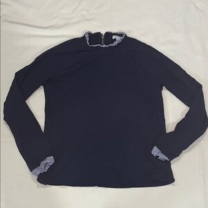 Carolina Belle Navy Top with Blue-and-White Ruffle Collar